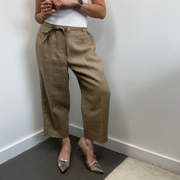 Vintage Talbots Beige Irish Linen Cropped Straight Leg Pants Size L Petite - Picture 2 of 9